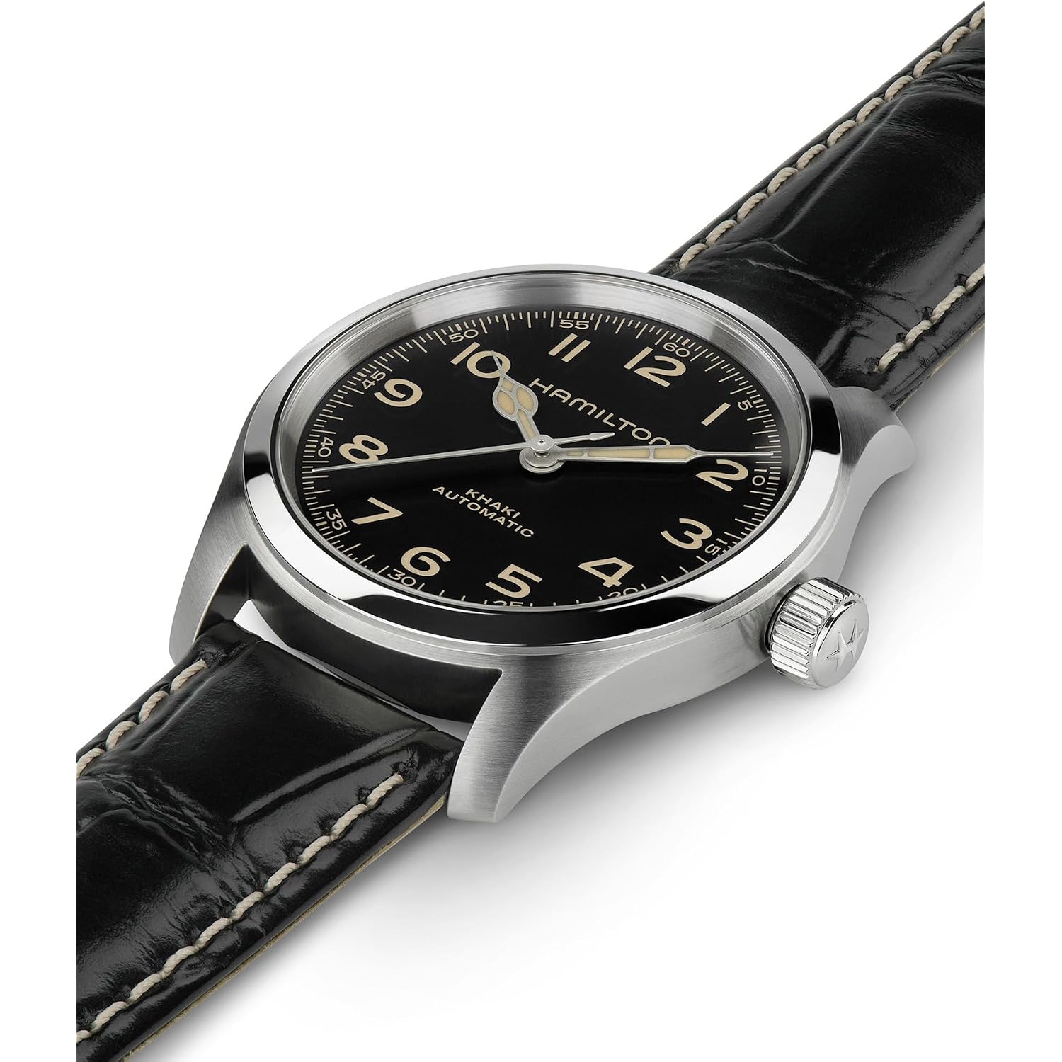 Hamilton Khaki Field Murph Automatic Men'S Watch, 38Mm Stainless Steel Case, Swiss Made, Black Dial Analog Wrist Watch For Men, 100M Waterproof, Sapphire Crystal, 3-Hand Movement, Cow Leather Strap