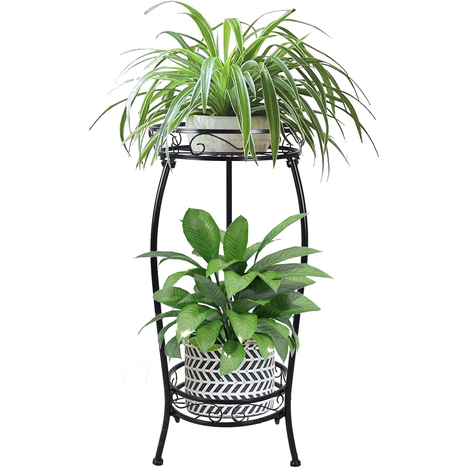 Mocory Plant Stand Indoor Outdoor 2 Tier 25" Tall Metal Potted Holder Flower Pot Stand Heavy Duty Plant Shelf Rustproof Iron Multiple Plant Round Supports Rack For Planter Corner Garden Balcony Patio