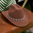 Western Cowboy Hat for Women Men Wide Brim Retro Felt Fedora Cowgirl Hats Classic Unisex Rolled up Caps Outdoor Khaki