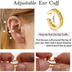 BESTEEL 66Pcs Ear Cuff Earrings for Women Non Piercing - 14K Gold Plated Ear Cuffs Adjustable Non Pierced Clip On Cartilage Conch Earring Stacks CZ Star Butterfly Ear Wraps Fake Piercings Earings Gift