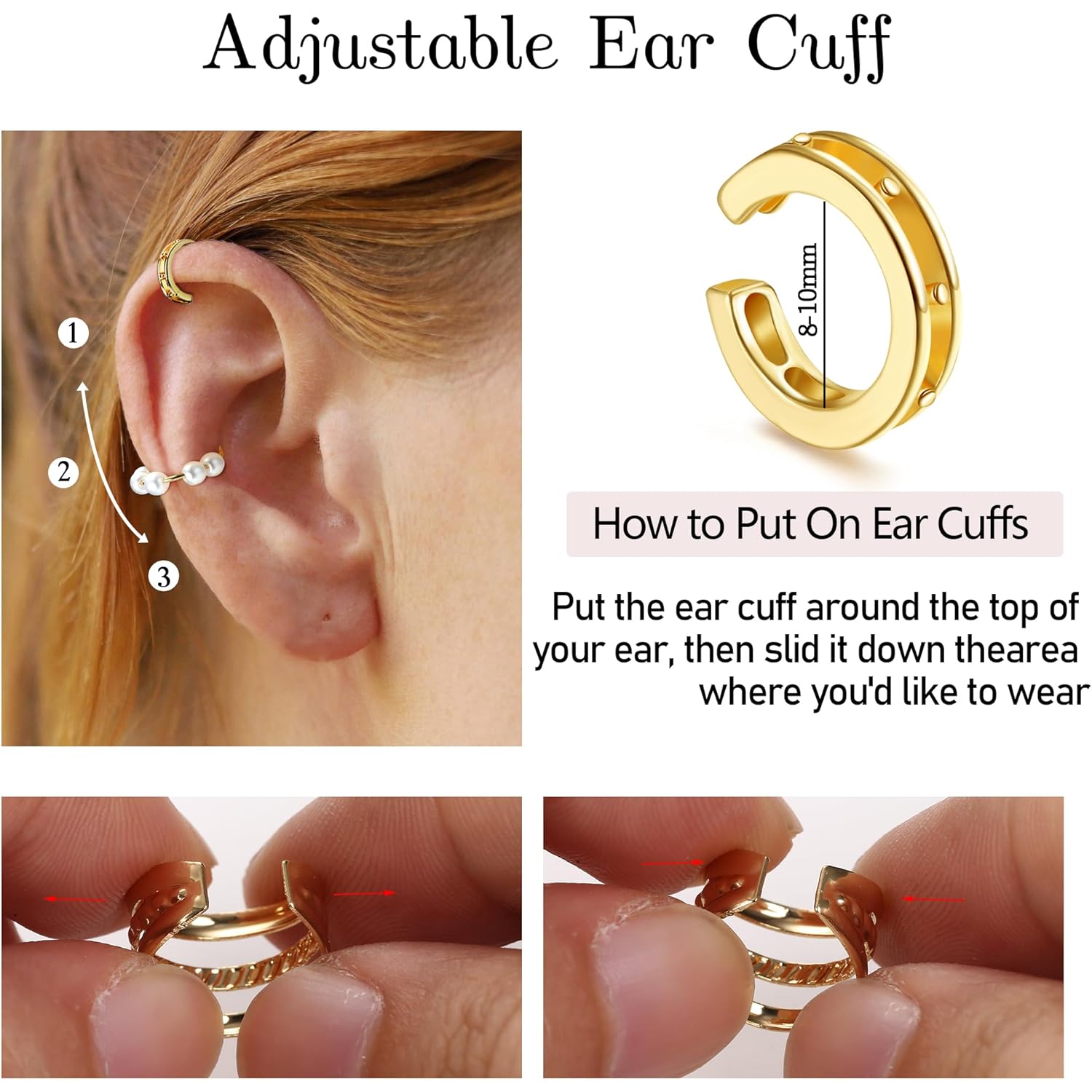 BESTEEL 66Pcs Ear Cuff Earrings for Women Non Piercing - 14K Gold Plated Ear Cuffs Adjustable Non Pierced Clip On Cartilage Conch Earring Stacks CZ Star Butterfly Ear Wraps Fake Piercings Earings Gift