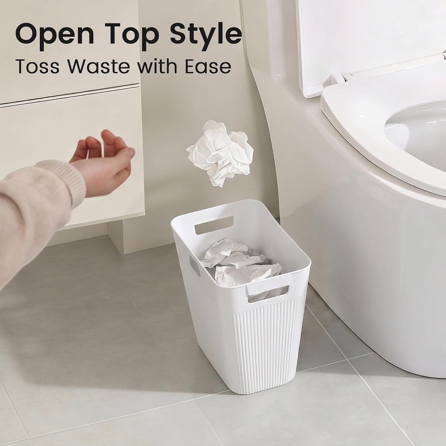 Joymoop Slim Trash Can 3-Pack, 2.2 Gallon Plastic Wastebasket For Bathroom, Bedroom, Office, Kitchen With 4 Rolls Bags, White