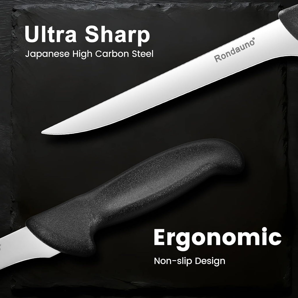 Rondauno Boning Knife, Deboning Knife 6 In Razor Sharp Blade Cutting Meat | High Carbon Stainless Steel Blade, Ergonomic Non-Slip Handle