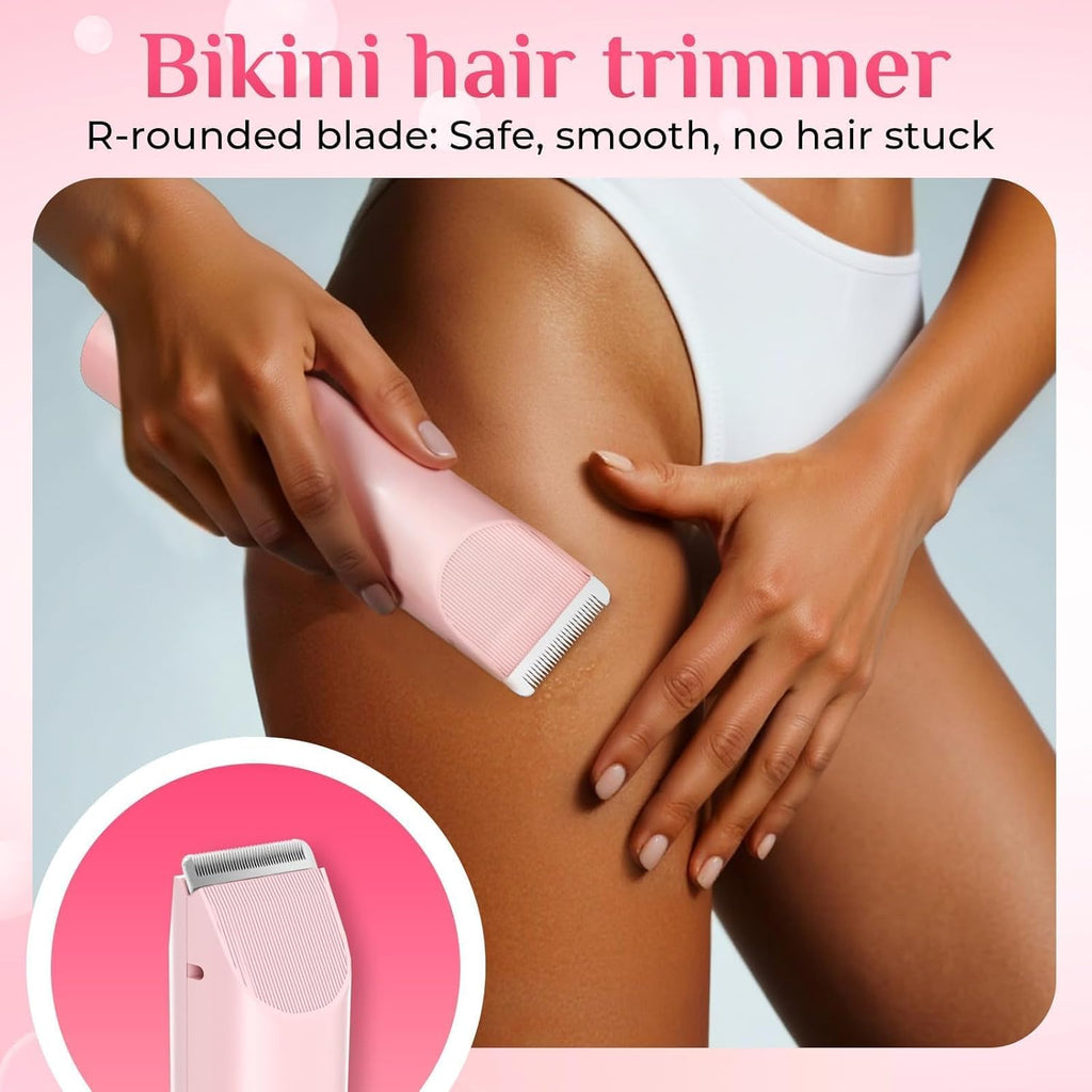Mpotmiy New 2-in-1 Electric Bikini Trimmer for Women - Dual Head Electric Razor,Waterproof Painless Bikini Shaver, Pubic Hair Trimmer for Private Area & Body Hair,Gifts for Women,Pink
