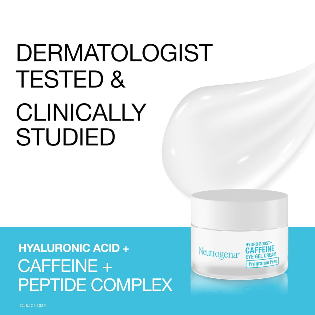 Neutrogena Hydro Boost + Eye Cream For Dark Circles & Puffiness, Under Eye Cream With Caffeine, Hyaluronic Acid And Peptides, Fragrance Free, 0.5 Oz
