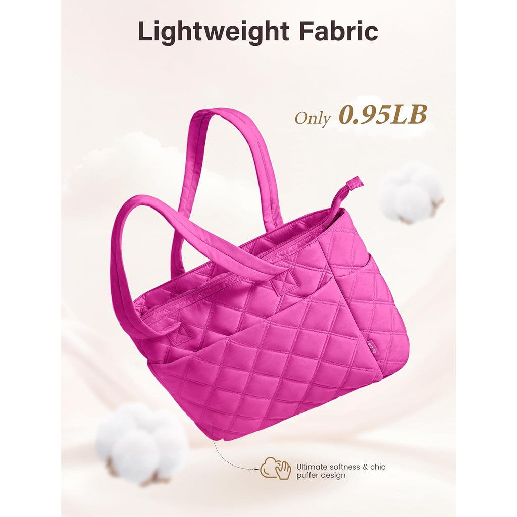 Tote Bag For Women, Lightweight Puffer Tote Work Bags With Compartments For Travel, Quilted Shoulder Bag With Zipper
