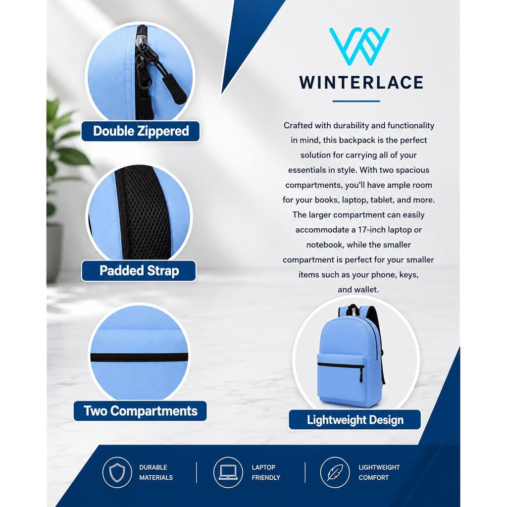 Winterlace 24 Pack Backpack, Bulk 17 Inch Lightweight Outdoor Travel Gym Corporate Events Bag (Assorted)