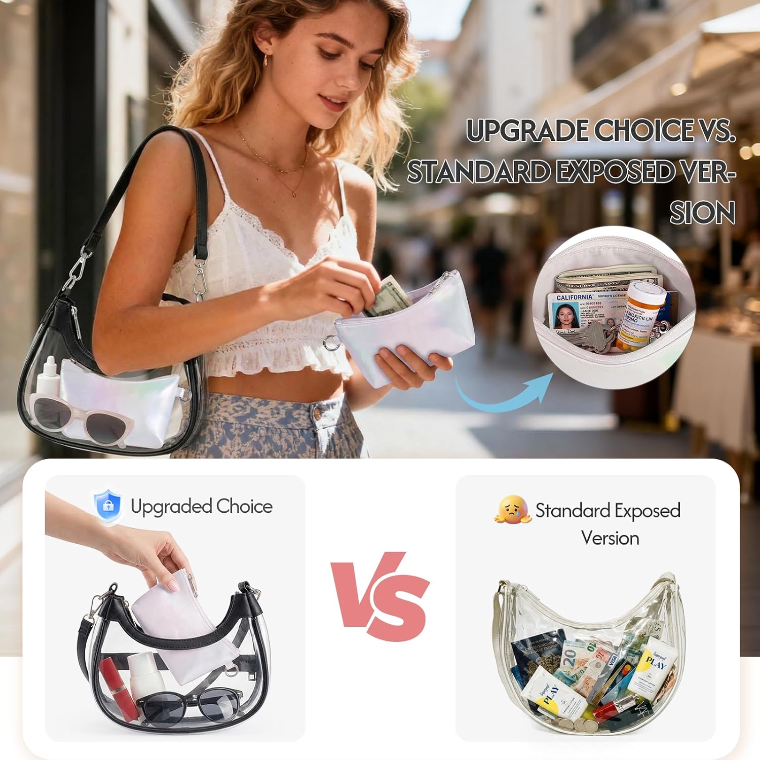 Clear Bag For Stadium Events, Clear Shoulder Bag For Stadium Approved With Wallet, For Concerts Sports Events