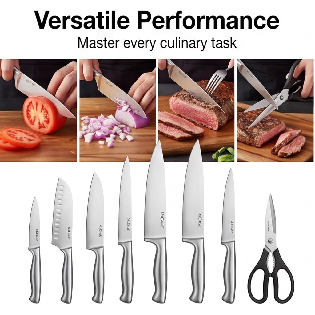 McCook® Knife Sets,German Stainless Steel Knife Block Sets with Built-in Sharpener, 15 Piece Chef Knife and More, Razor Sharp, Restaurant Grade, Anti-Rust, Elegant Box for Gift