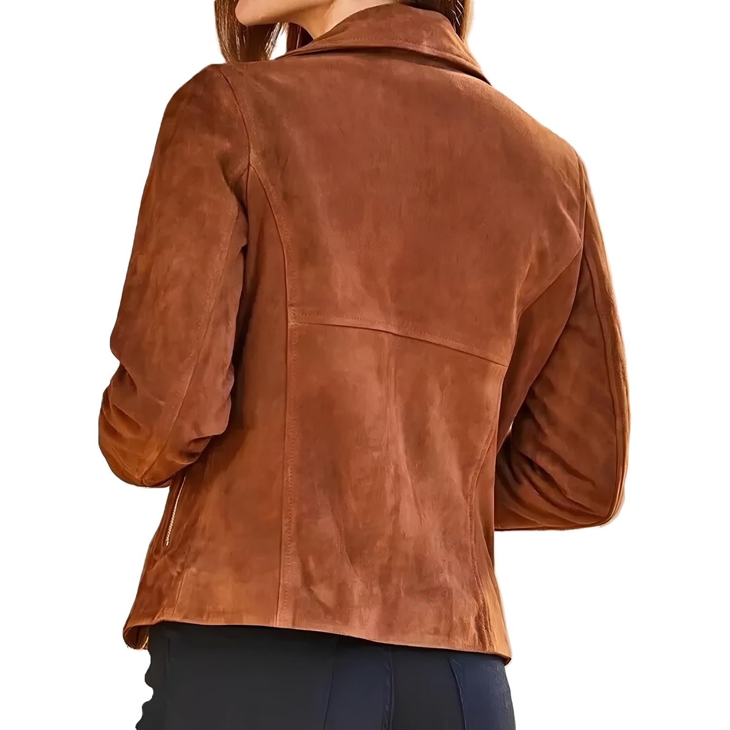 Women'S Suede Leather Jacket Genuine Leather Western Fashion Jackets Brown Vintage Retro Style #01