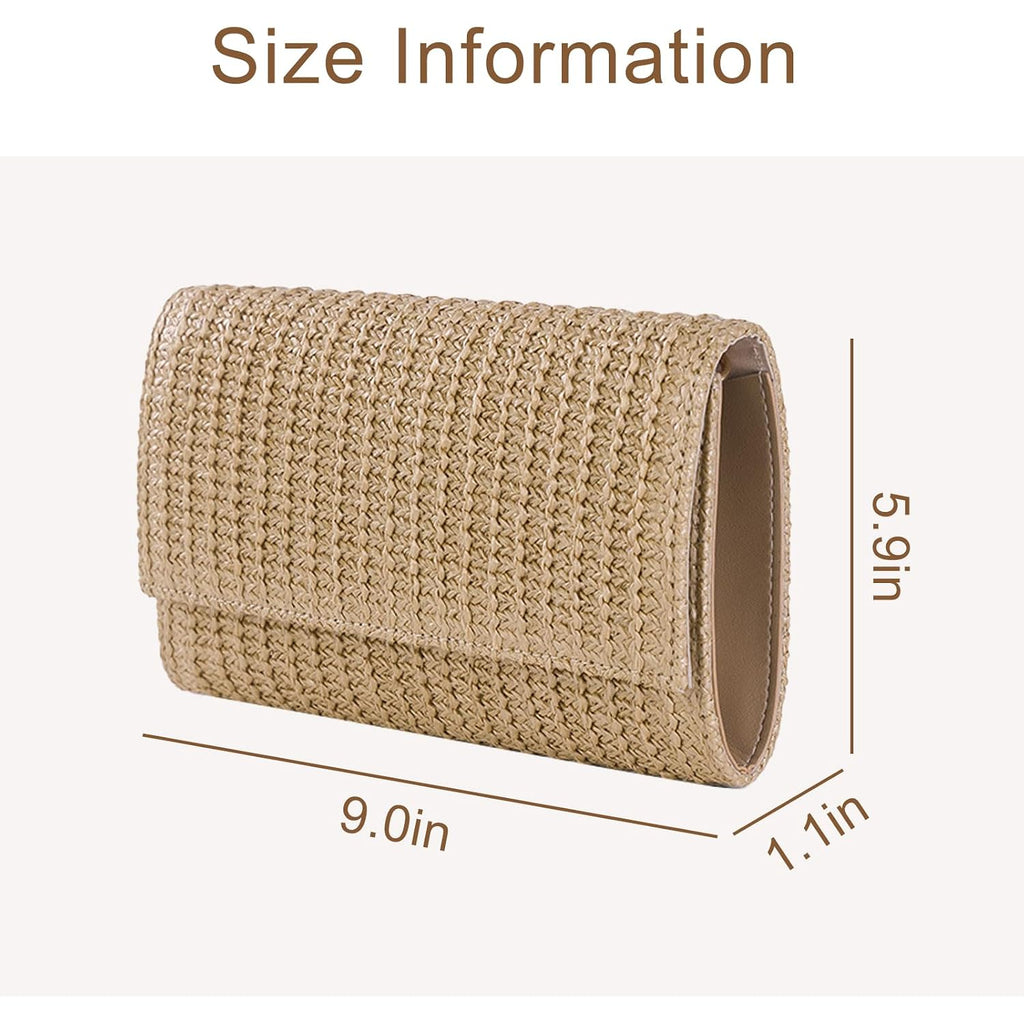 Natural Straw Flat Clutch Women 2026 Boho Purse Top Handle Crossbody Handbag Stylish Woven Envelope Wallet Evening
