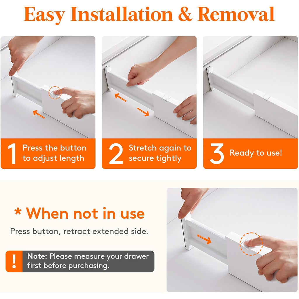 Lifewit 5 Pack Upgrade Drawer Dividers For Clothes, 4" High 11"-17" Adjustable Dresser Drawer Organizers, Expandable White Plastic Drawer Separators For Kitchen, Nursery, Office Organization & Storage