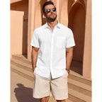 Linen Shirts For Men Short Sleeve Button Down Casual Shirt Cotton Beach Summer Collared Top With Pocket