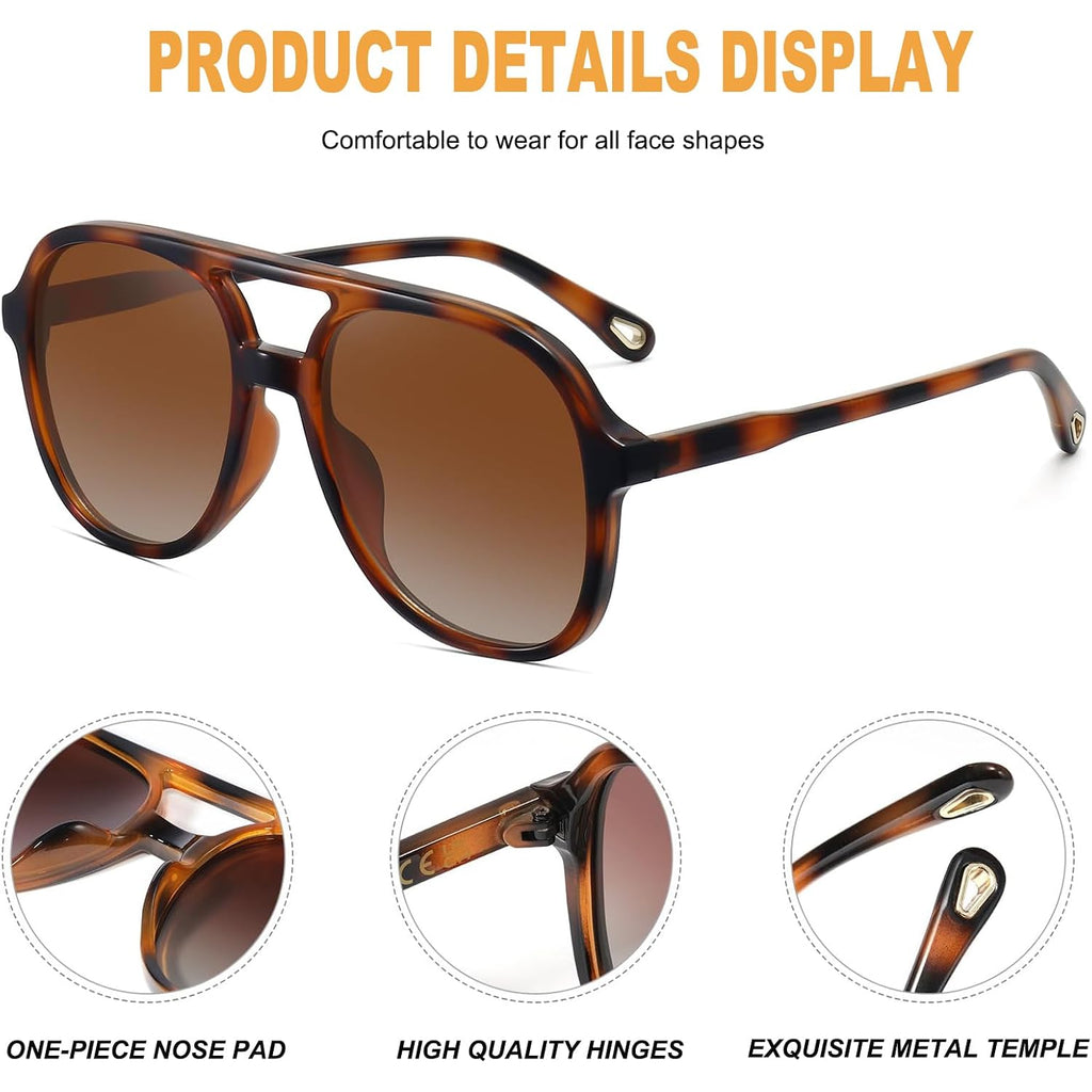 Aviator Sunglasses for Women, Polarized Sunglasses Women with UV Protection, 70s Retro Trendy Cruise Essentials 2026 3 Pack Oversized Aviator: Grey+brown+green