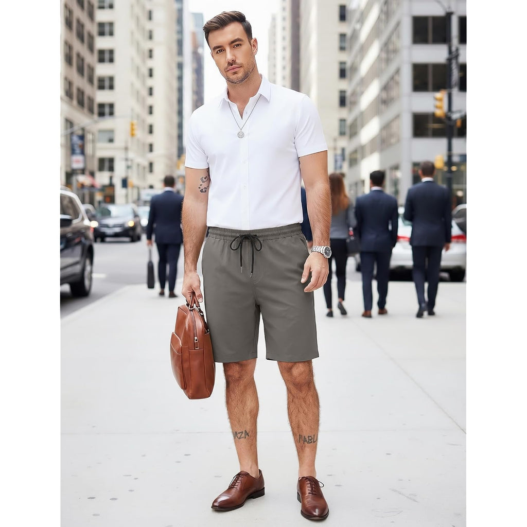 Coofandy Men'S Casual Shorts Cotton Elastic Waist Drawstring Shorts Lightweight Summer Beach Shorts