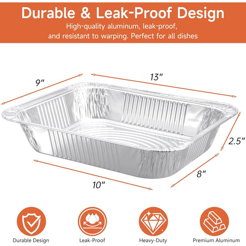 9x13 Aluminum Pans (30 Pack) – Disposable Half Size Aluminum Foil Pans for Cooking, Baking, Meal Prep, Parties & Food Storage