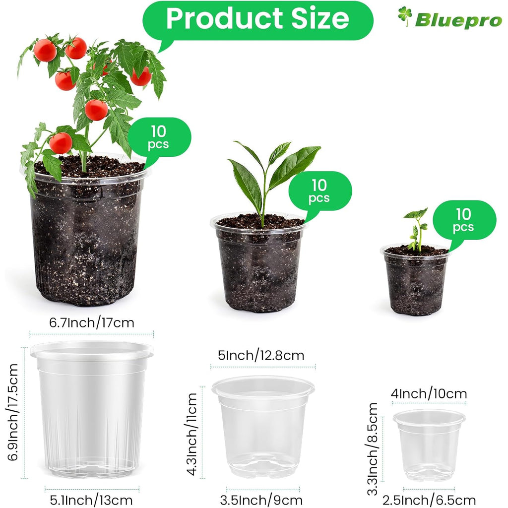 36 Packs 5/4/3.5 Inch Reinforced Clear Nursery Pots With Drainage Hole, Transparent Variety Pack Plastic Plant Pot Seedling Planter For Vegetable Propagation, Root Cutting, Seed Starting