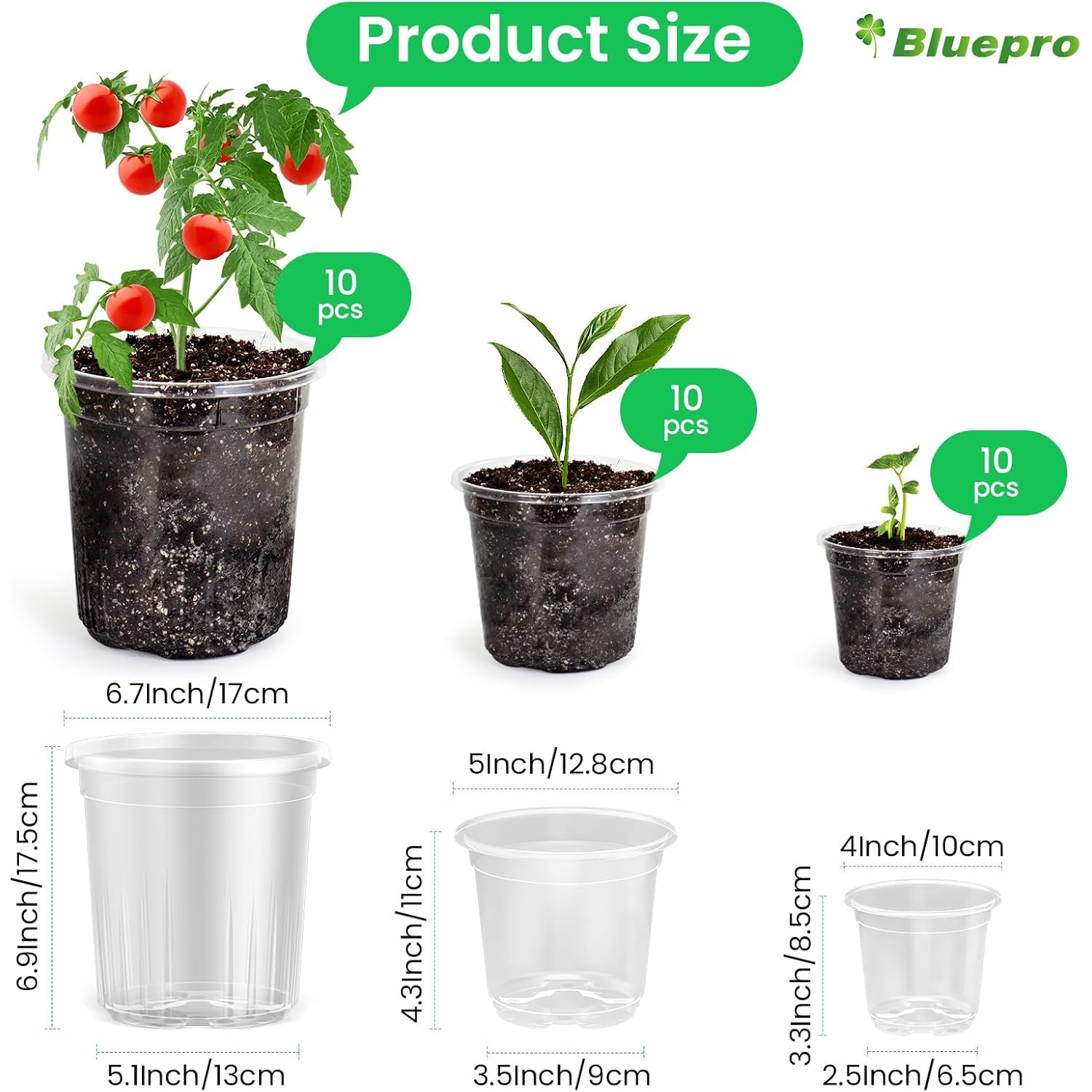 36 Packs 5/4/3.5 Inch Reinforced Clear Nursery Pots With Drainage Hole, Transparent Variety Pack Plastic Plant Pot Seedling Planter For Vegetable Propagation, Root Cutting, Seed Starting