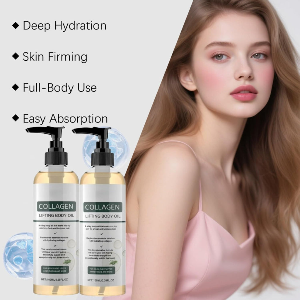 Crivery 2Pcs Collagen Body Oil For Skin Tightening, Firming & Moisturizing Body Oil With Hydrating Collagen Formula Texture, Skincare Moisturizer Oils For Women & Men