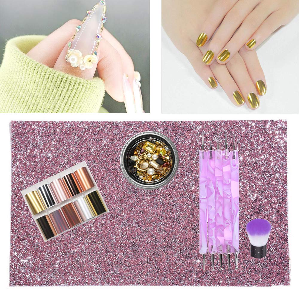 EBANKU Shiny Nail Art Table Mat, Foldable Nail Art Hand Pad Salon Practice Cushion Pad Portable Nail Art Manicure Tool
