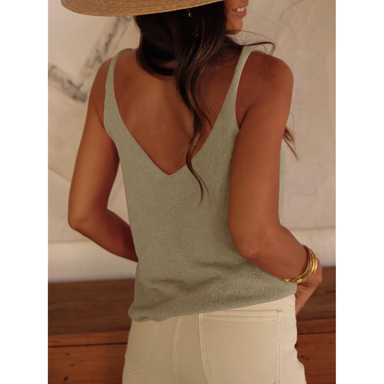 Tankaneo Womens Knit Sweater Tank Tops Casual Summer V Neck Loose Fit Sleeveless Camisole Shirts