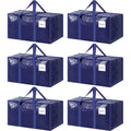 6 Pack Extra Heavy Duty Large Moving Bags With Strong Zipper & Comfortable Handles, Sturdy & Durable Clothes Storage Bags Totes Bins, Blue Packing Moving Boxes For College Supplies, Dark Blue