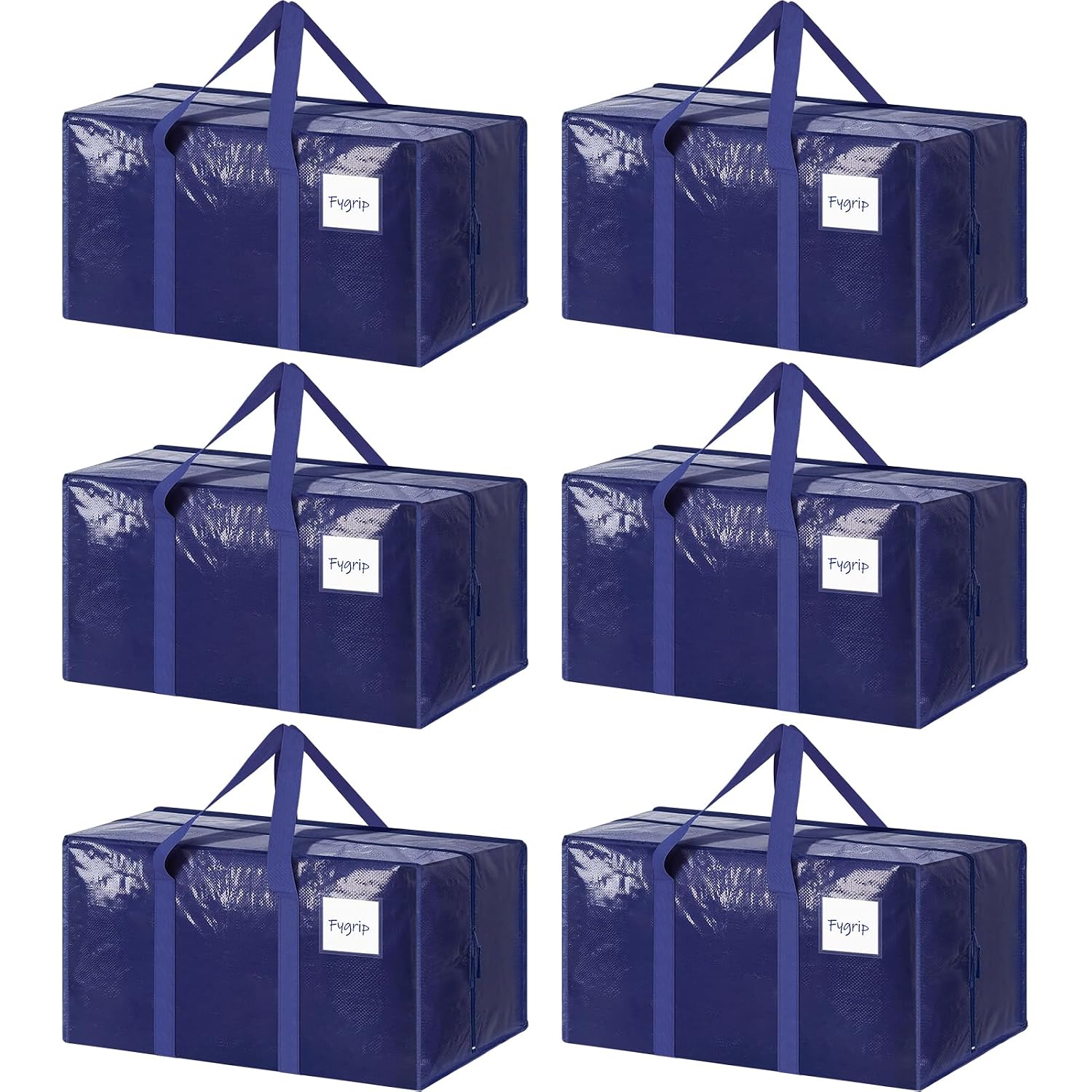 6 Pack Extra Heavy Duty Large Moving Bags With Strong Zipper & Comfortable Handles, Sturdy & Durable Clothes Storage Bags Totes Bins, Blue Packing Moving Boxes For College Supplies, Dark Blue