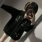 Womens Y2K Zip Up Cute Graphic Hoodies Cat Ears Casual Cartoon Harajuku Kawaii Clothes Oversize Streetwear Jacket