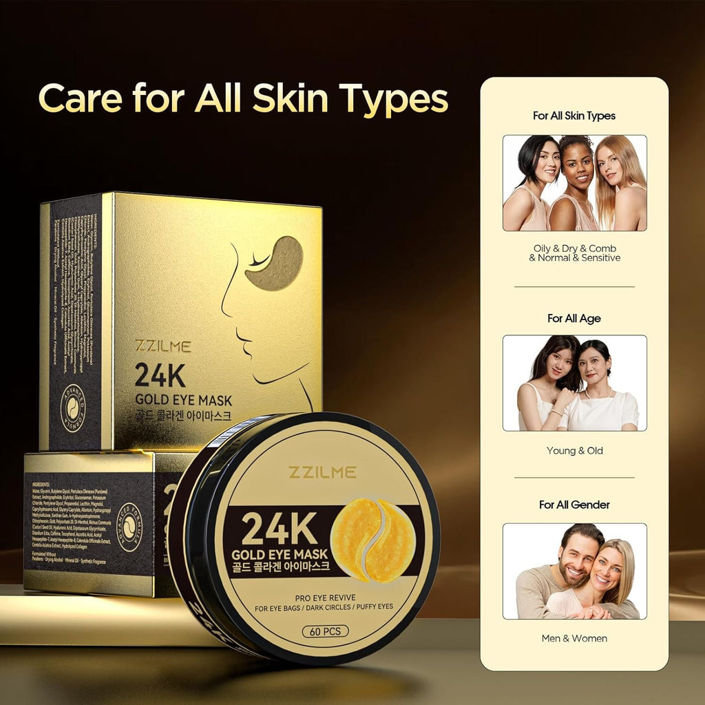 24K Gold Under Eye Patches - Firming, Glowing & Hydrating Hydrogel Mask For Puffy Eyes, Dark Circles, Wrinkles, Eye Bags Treatment, Gifts For Women And Men, 30 Pairs