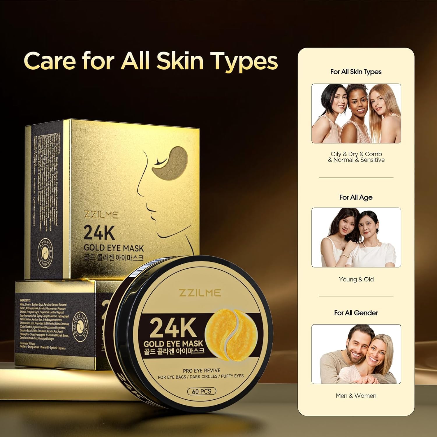24K Gold Under Eye Patches - Firming, Glowing & Hydrating Hydrogel Mask For Puffy Eyes, Dark Circles, Wrinkles, Eye Bags Treatment, Gifts For Women And Men, 30 Pairs