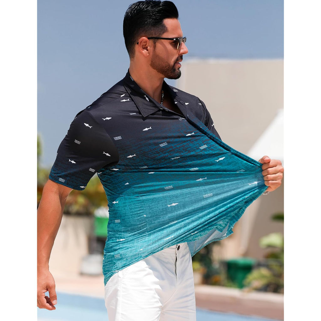 Eletop Men'S Hawaiian Shirt Summer Stretch Short Sleeve Tropical Beach Button Down Casual Shirt
