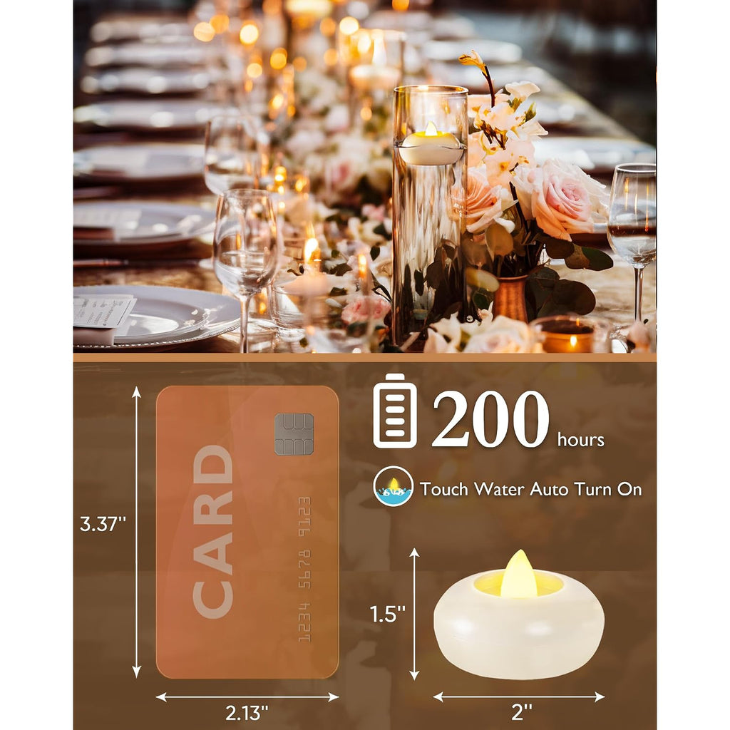 Homemory 48Pack 2” Flameless Led Floating Candles, 200 Hour Plastic Battery Operated Flickering Waterproof Tealights For Cylinder Vases, Centerpieces At Wedding, Party, Pool, Holiday (White Base)