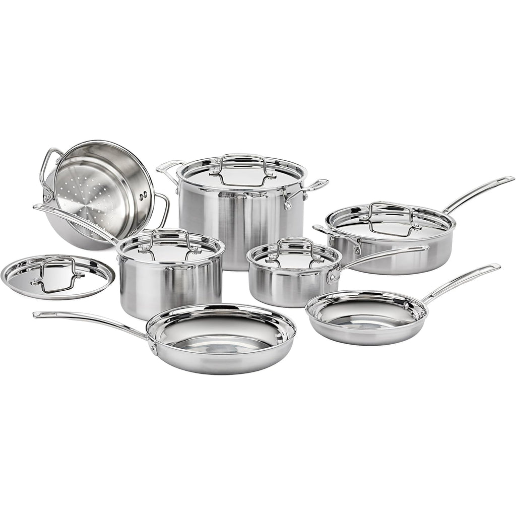 Cuisinart 12-Piece MultiClad Pro Triple Ply Stainless Stainless Steel Pots and Pans Set, Cookware Set Compatible with Induction, Electric, Gas Cooktops, Cool Grip Handles, Oven Safe to 500°F, Silver