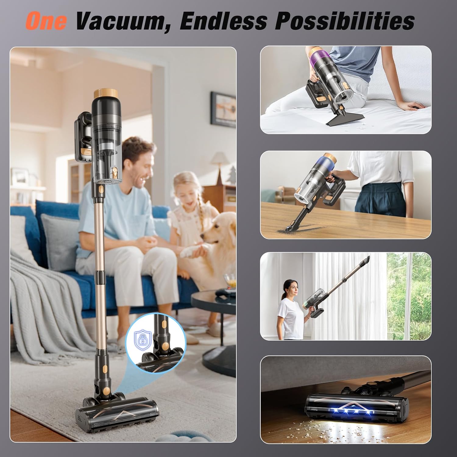 Pedoolo Cordless Vacuum Cleaner, Upgraded 650W 55Kpa 70Mins Vacuum Cleaners For Home, Self-Standing Stick Vacuum, Wall Mount Charge & Touch Screen, Anti-Tangle For Pet Hair Carpet Hardwood Floor Car