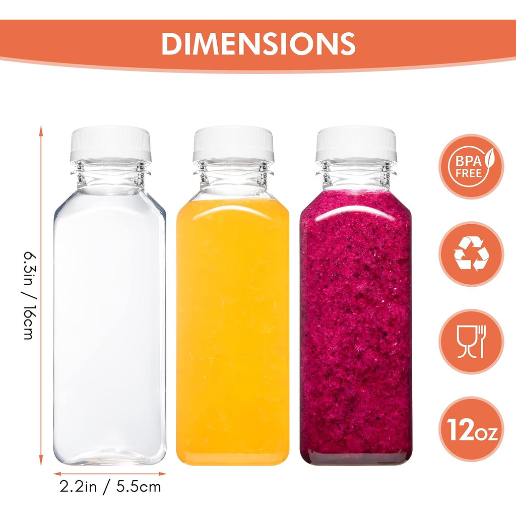 Norcalway Plastic Juice Bottles With Caps, Reusable Juicing Bottles, Clear Drink Containers With Lids For Juicing, Smoothie And Other Beverages - 12Oz 6Pcs