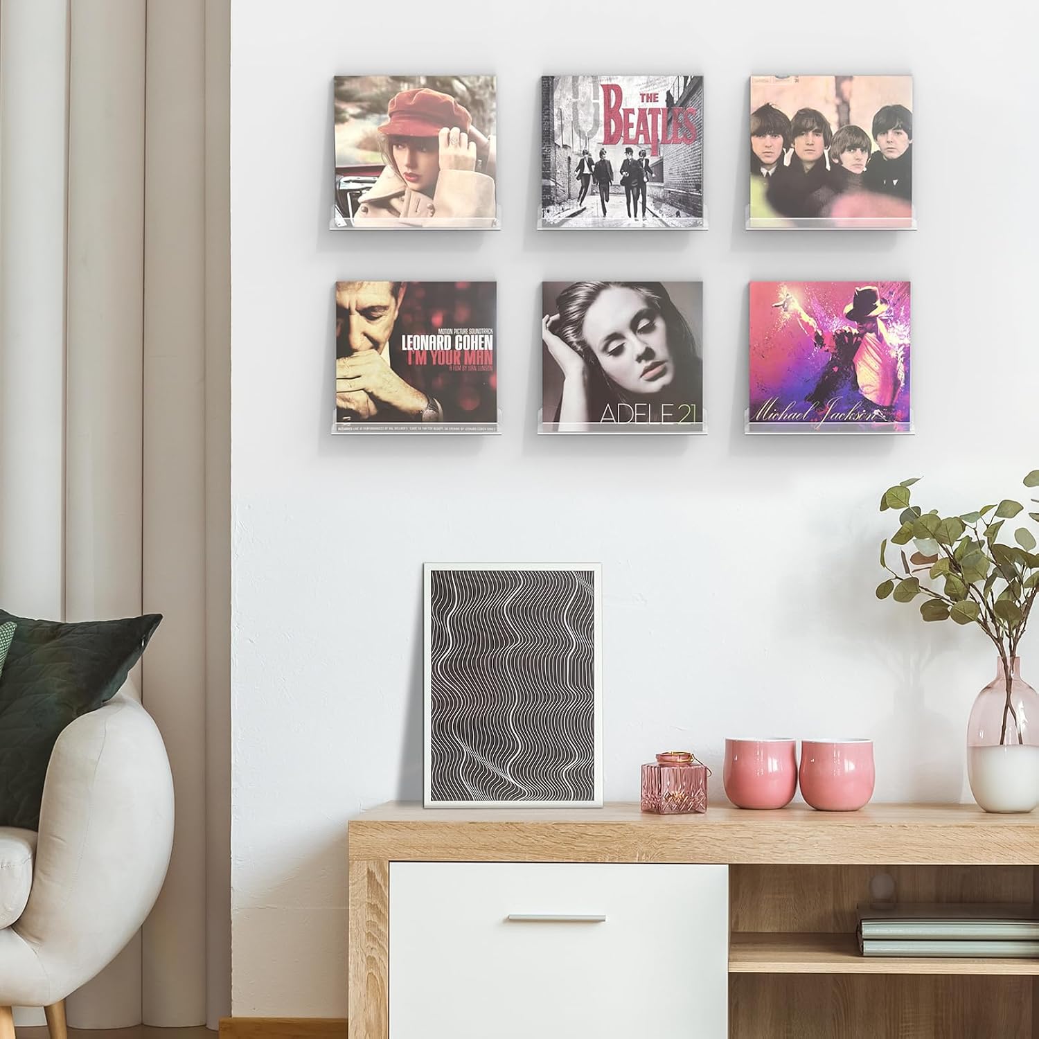 Vinyl Record Shelf Wall Mount, 6 Pack 12 Inch Clear Acrylic Album Record Holder Display, Kids Bookshelf, Floating Wall Shelves For Bathroom, Bedroom, Living Room, Kitchen (Clear-6Pcs)