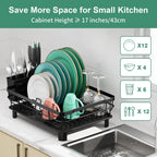 Dish Drying Rack, Dish Rack, Stainless Steel Dish Racks For Kitchen Counter, Dish Drainer With Removable Utensil Holder, Drainboard (Black,13''W X 17''L)
