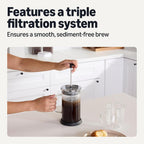 Amazon Basics French Coffee Press, 34 Oz., Borosilicate Glass, Bpa-Free, Triple Filtration System, Dishwasher-Safe Parts