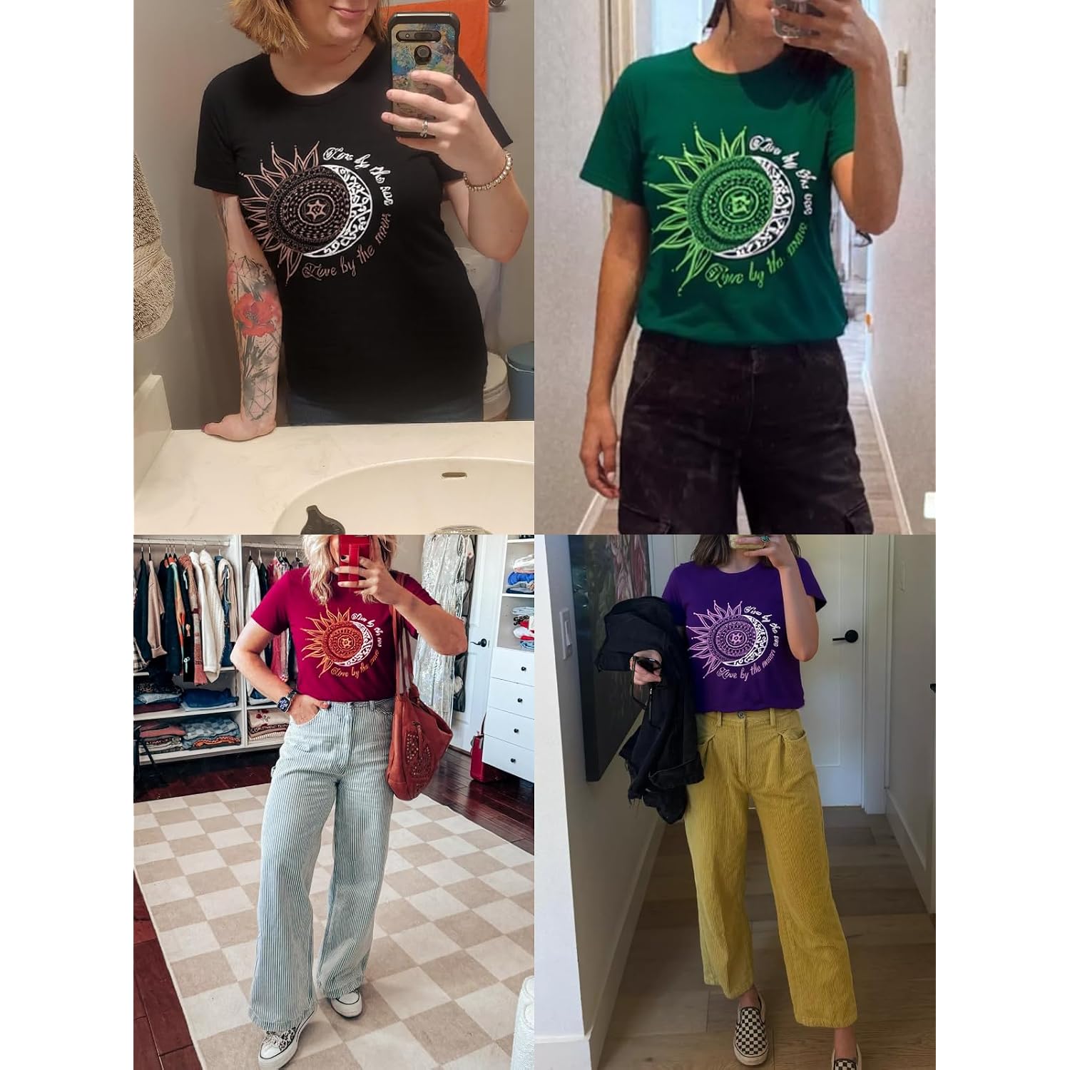 MaQiYa Womens Graphic Tees Summer Vintage Short Sleeve Cotton Moon and Sun Printed T Shirts Tops Black