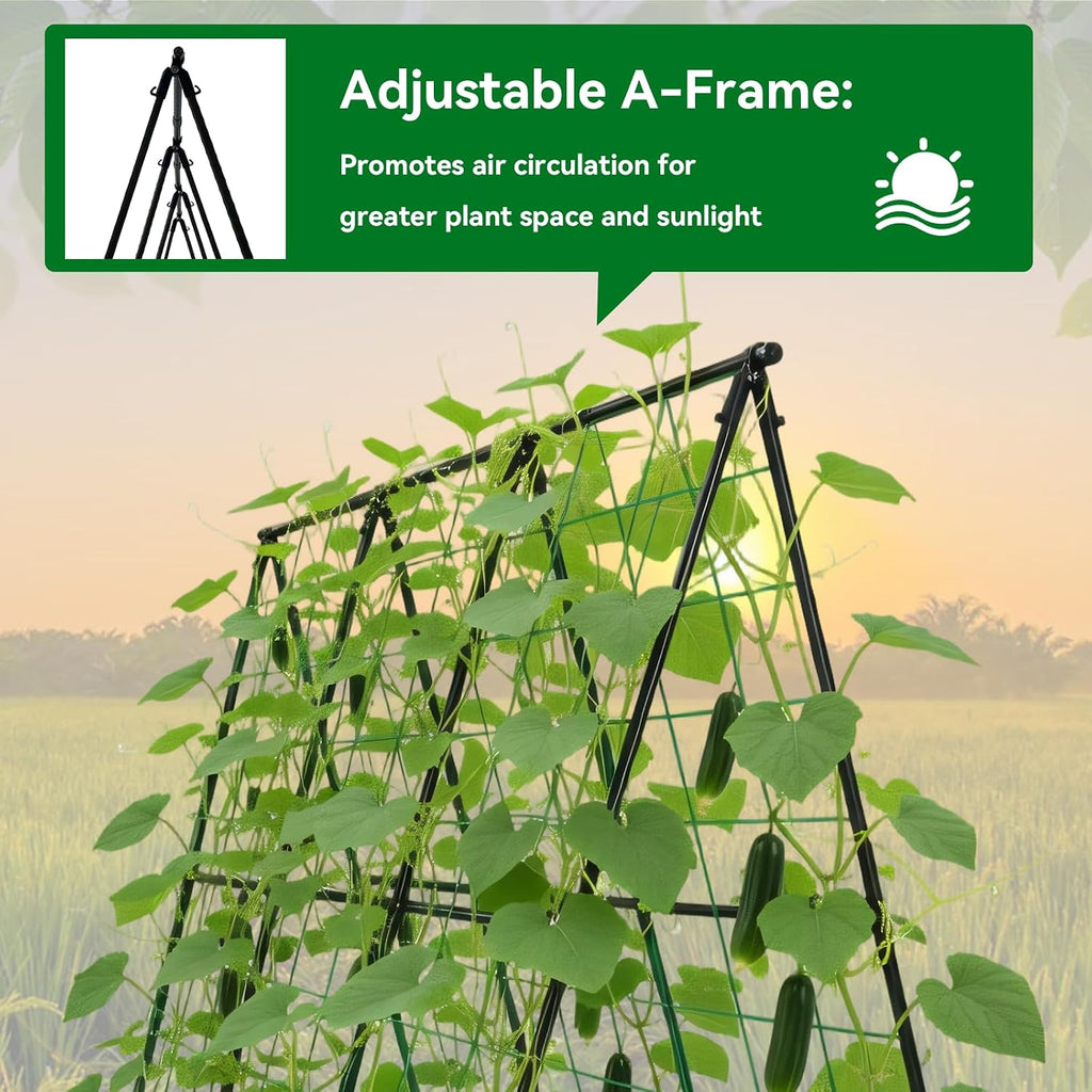 Cucumber Trellis - 49.4"*49.4" Metal Garden Trellis For Climbing Plants, Garden Trellis With Plastic-Coated Steel Pipe, A Frame Trellis For Cucumbers, Peas, Morning Glories(Black)