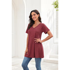 KKG Tops Tunics for Women to Wear with Leggings, Casual Loose Fit V Neck Short/Long Sleeves T Shirt