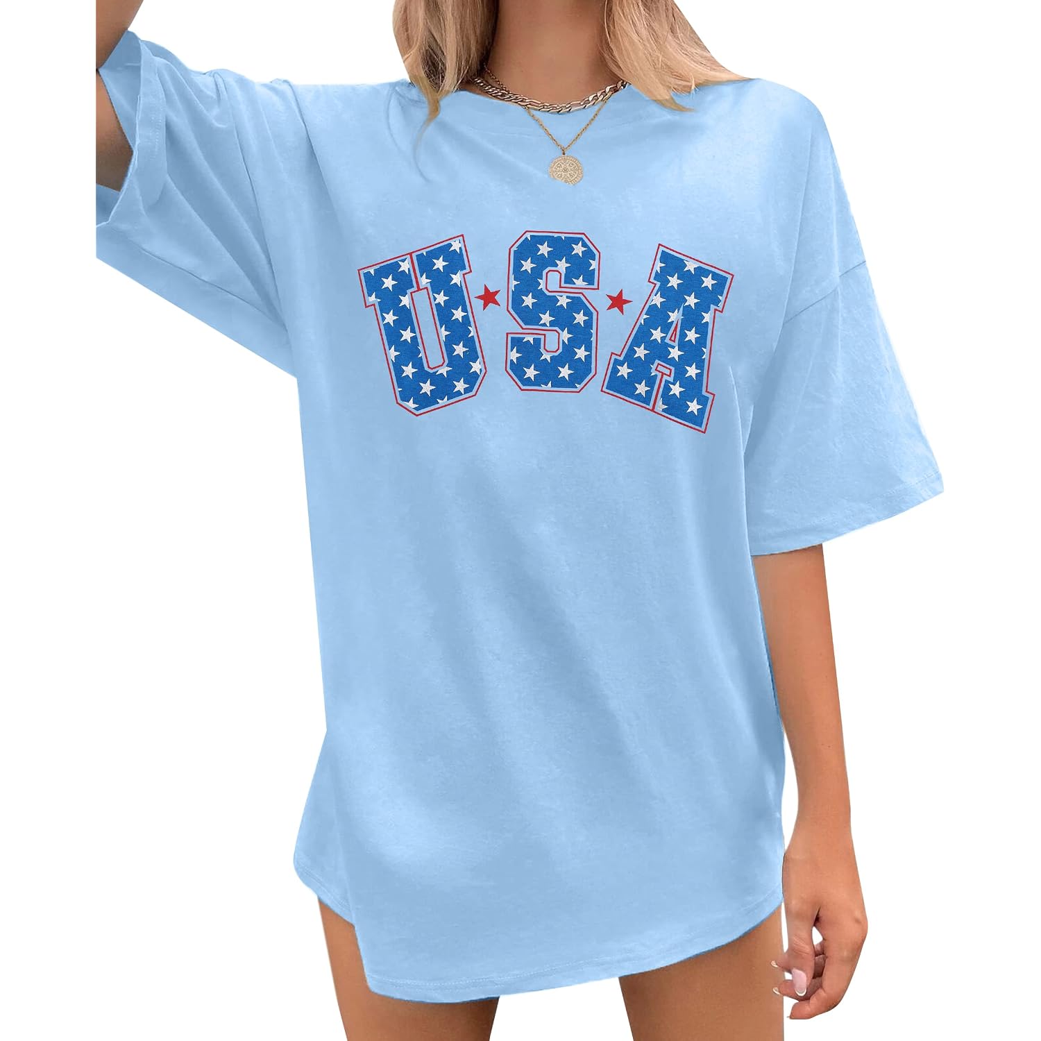 4th of July Shirts USA Shirt: American Flag Shirt Women Oversized - Patriotic Tshirt - USA Stars Stripes Tee Tops