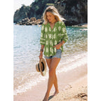 Womens Summer Tops Boho Floral Short Sleeve Button Down V Neck Peplum Babydoll Casual Loose Blouses Shirts