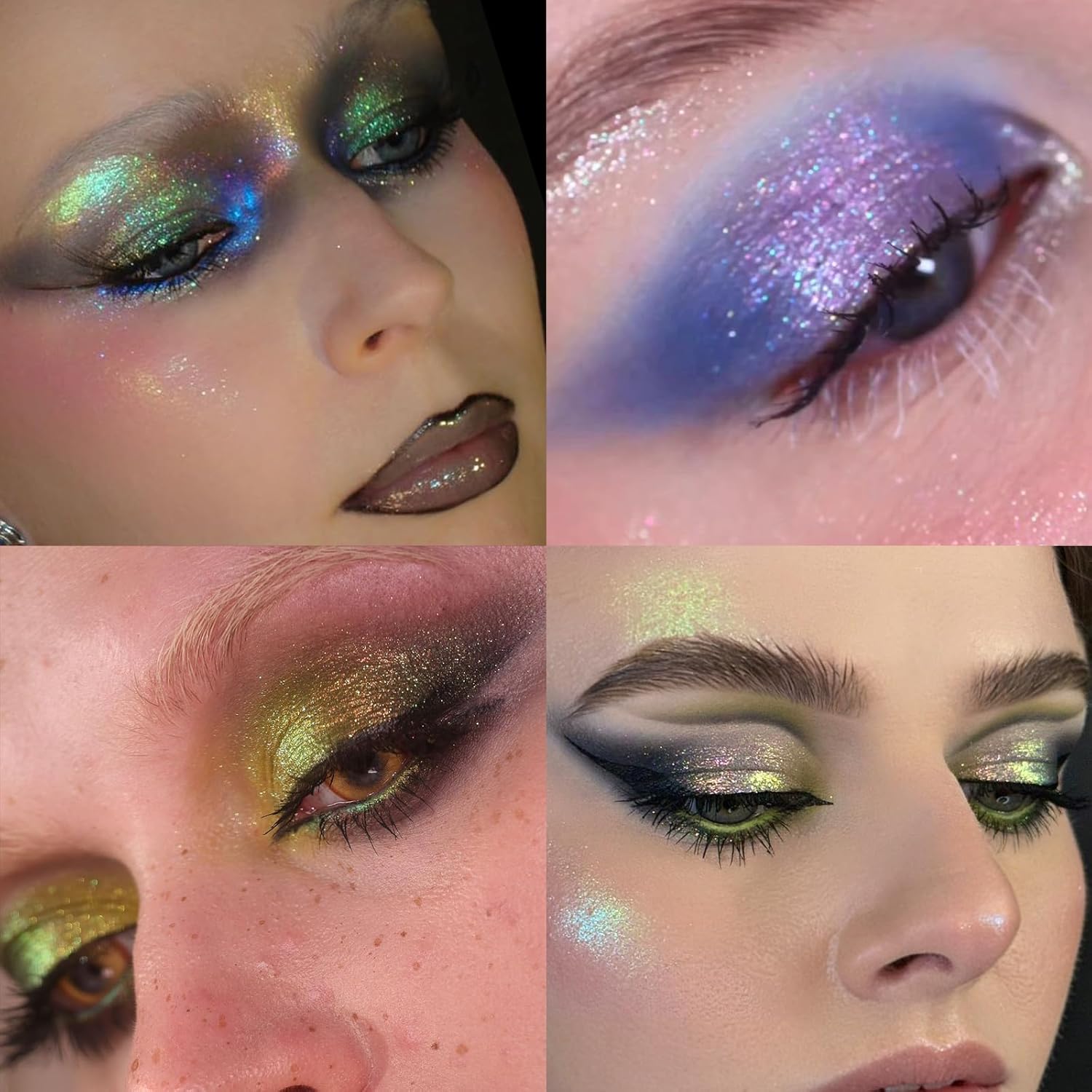 Afflano Sparkly Glitter Chrome Eyeshadow Color Shift, Holographic Multichrome Eyeshadow Palette Green-Gold-Purple, Duochrome Shimmery Eye Shadow Half Magic for Women Girls Iridescent Eye Makeup, #05