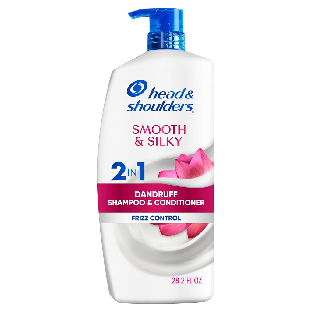 Head & Shoulders Anti-Dandruff Shampoo And Conditioner With 1% Pyrithione Zinc, Smooth & Silky 2 In 1, 24-Hour Frizz Control, Soothes Dry & Itchy Scalp, Leaves Hair Healthy, Shiny & Smooth, 28.2 Fl Oz