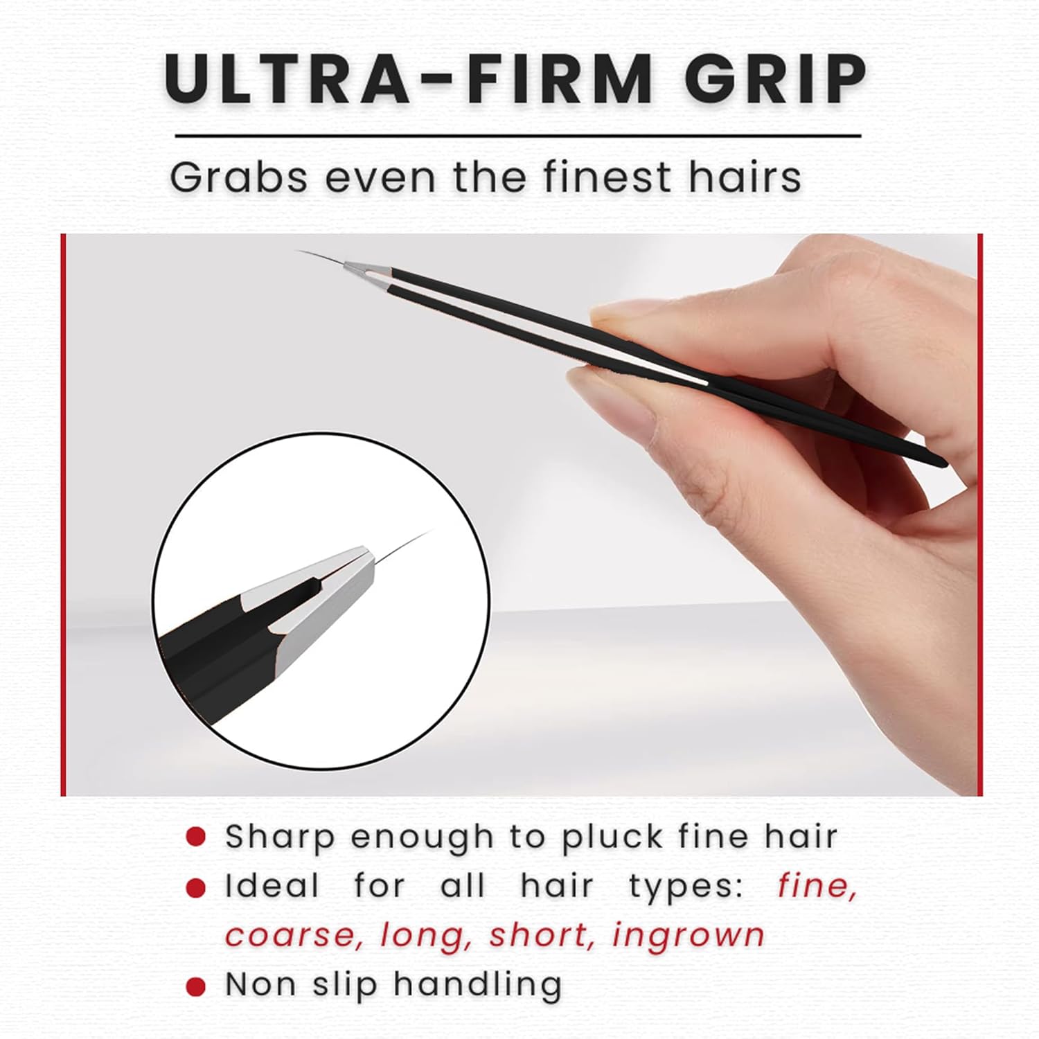 Eyebrow Tweezers Stainless Steel Facial Hair Removal Tweezers for Men & Women in Black with Slanted Tip for Easy Plucking by AURAY