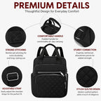 Small Backpack For Women Casual Quilted Square Bag Waterproof Multi Pockets Daypack Lightweight Top Handle Satchel