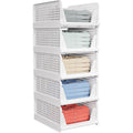 5 Pack Stackable Closet Storage Basket - Stackable Storage Bins, Multifunctional & Foldable Closet Organizer Waterproof, Wardrobe Cupboard Space-Saving Hat Storage Drawer Organizer, White
