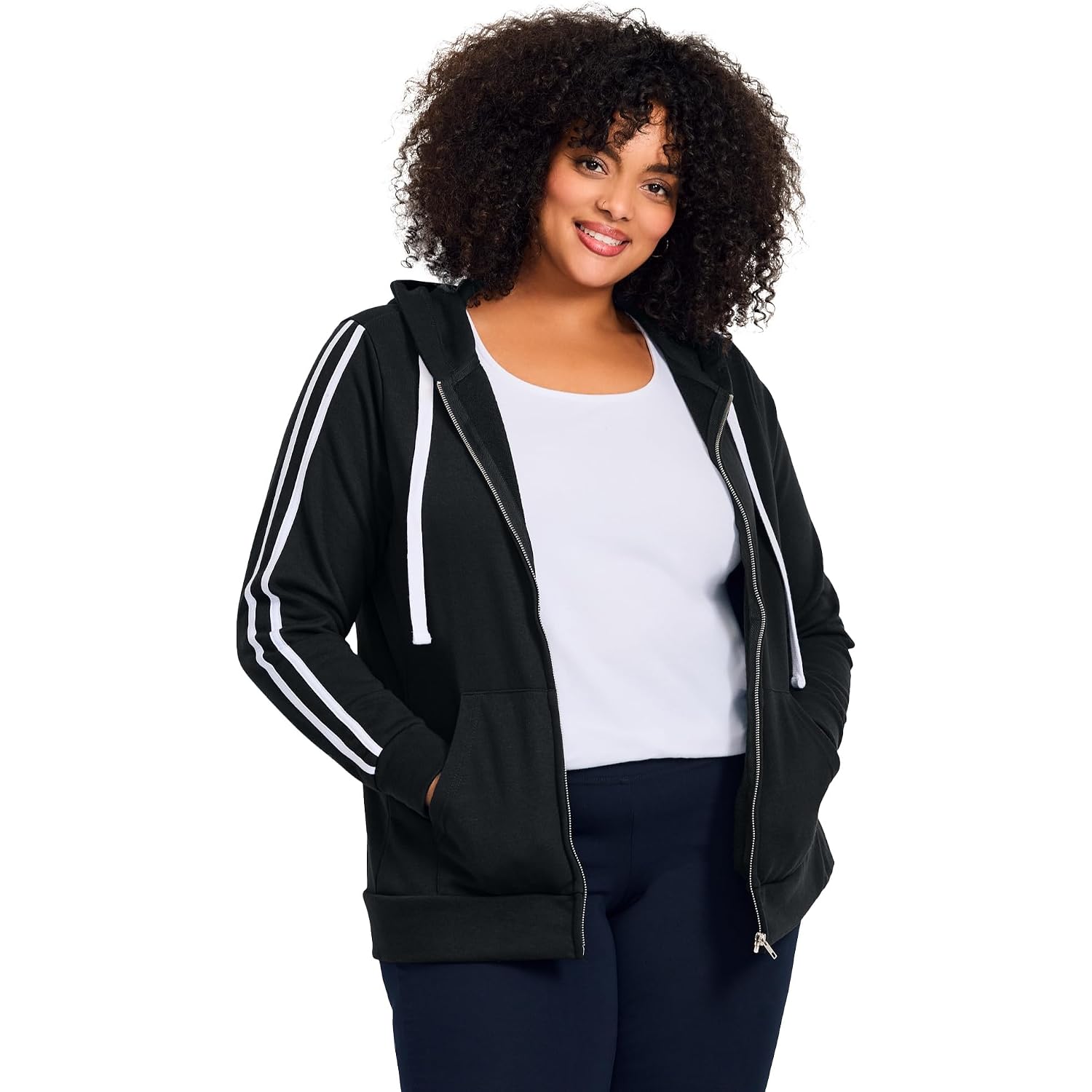 Avenue Women'S Plus Size Side Stripe Zip Hoodie