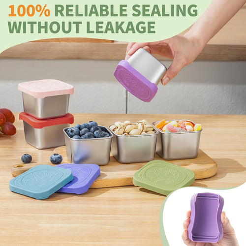 6 Oz Stainless Steel Snack Containers For Kids - 6 Pack Metal Food Containers With Lids Silicone Easy Open 100% Leak Proof Bpa Free Reusable Baby Lunch Box For Daycare Travel And Office